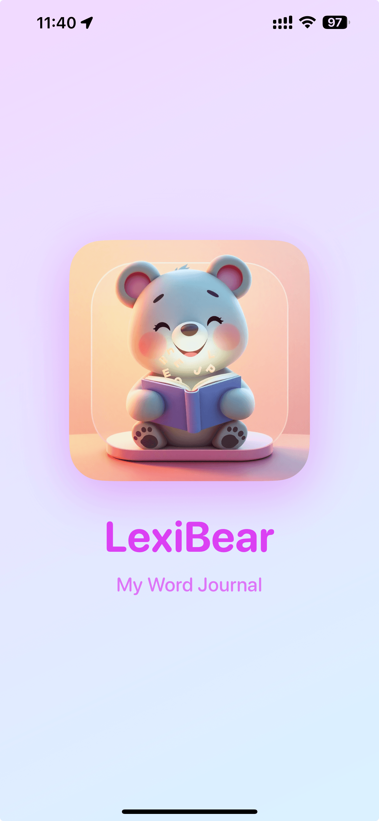 LexiBear app splash screen for kids word journal